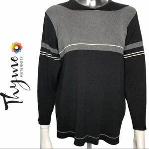 🛍️3/$40 Thyme Maternity Sweater Grey Stripe Hood Sweater Size  Small